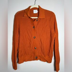 EDINBURGH KNITWEAR Burnt Orange Mesh Knit Jacket Collared Cardigan Sz M